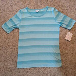 NWT LuLaRoe Blue Striped Gigi Fitted Knit Top - Size Large